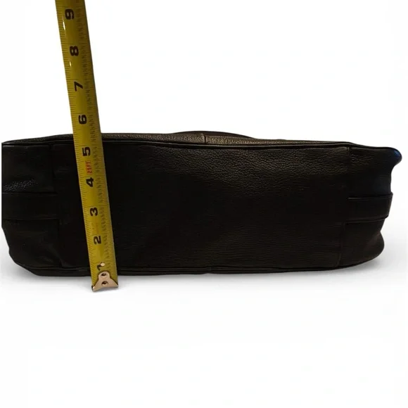 Sergio Rossi Large Black Pebbled Leather Hobo Handbag With Wooden Handle - Picture 12 of 12